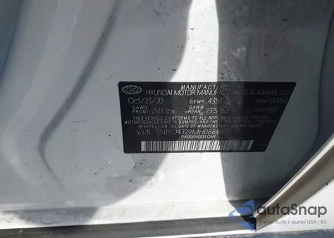2021 Hyundai Sonata Sel Plus z USA, uszkodzony, nr VIN 5NPEJ4J29MH086542